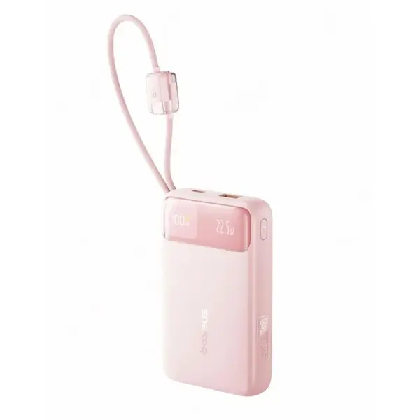 BASEUS Acumulator extern Baseus EnerFill FC11 Digital Display 20.000 mAh, 22.5W, cablu USB-C si Lightning incorporat, Roz