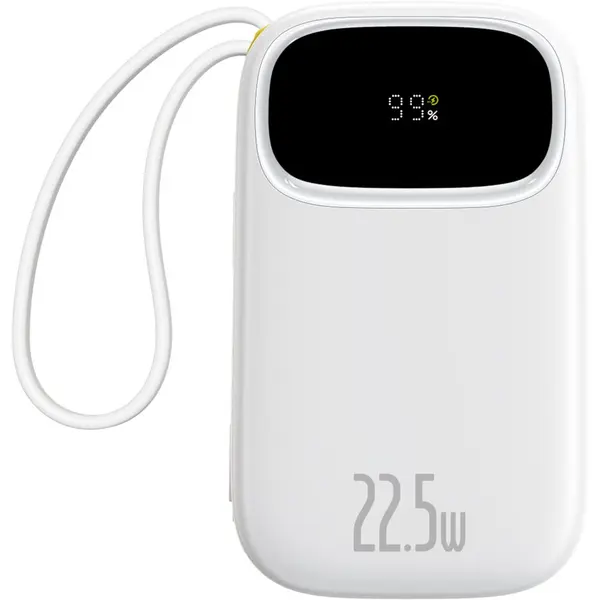BASEUS Acumulator extern Baseus EnerFill FC31, Digital Display, 20.000 mAh, 22.5W, cablu USB-C si Lightning incorporat, Alb