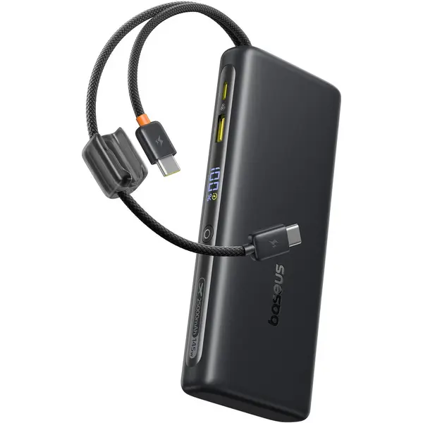 BASEUS Acumulator extern Baseus EnerFill FC41 25.000 mAh, 145W, Digital Display, USB-C, USB-A, cabluri duale USB-C retractabile, Negru