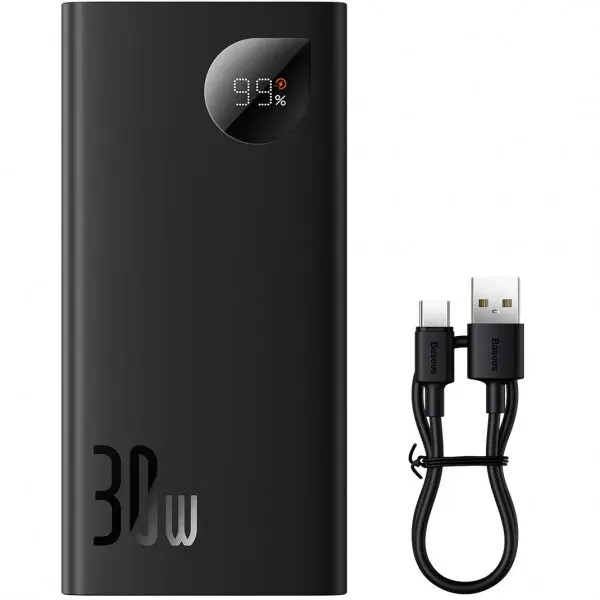 BASEUS Baterie Externa Baseus Adaman2, 10000mAh, 30W, QC + PD, 1 x USB-C - 2 x USB-A, Neagra PPAD040101