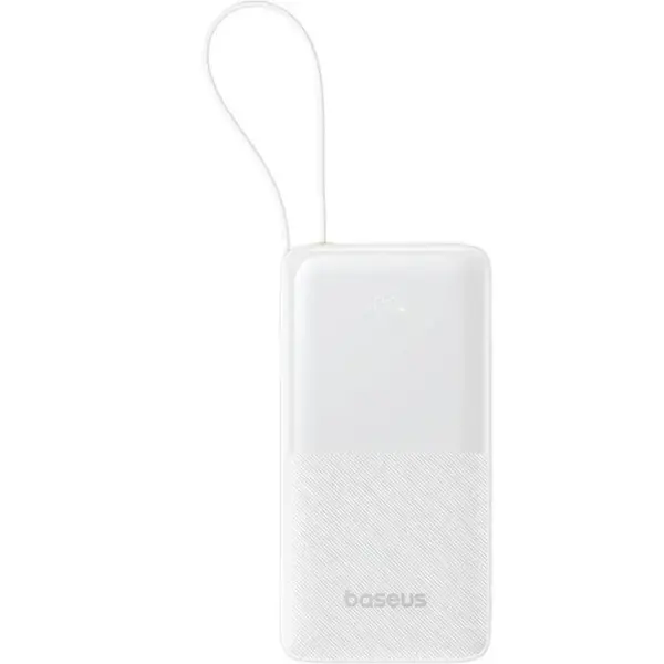 BASEUS Baterie externa Baseus Bipow 2 10000 mAh Digital Display, cablu USB-C incorporat, 20W, Alb