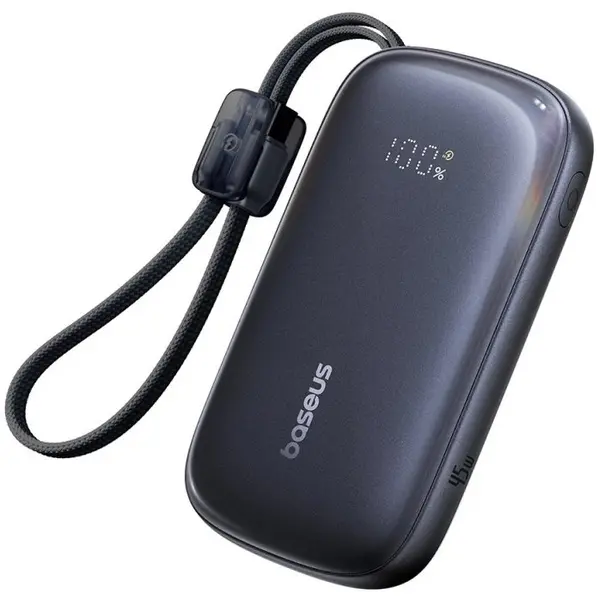 BASEUS Baterie externa Baseus EnerFill FC21 20.000 mAh Ultra Digital, 45W, cablu detasabil USB-C la Lightning, Negru