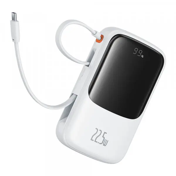 BASEUS Baterie Externa Baseus Qpow Pro+, 10000mAh, 22.5W, QC + PD, 1 x USB-A - 2 x USB-C, Alba