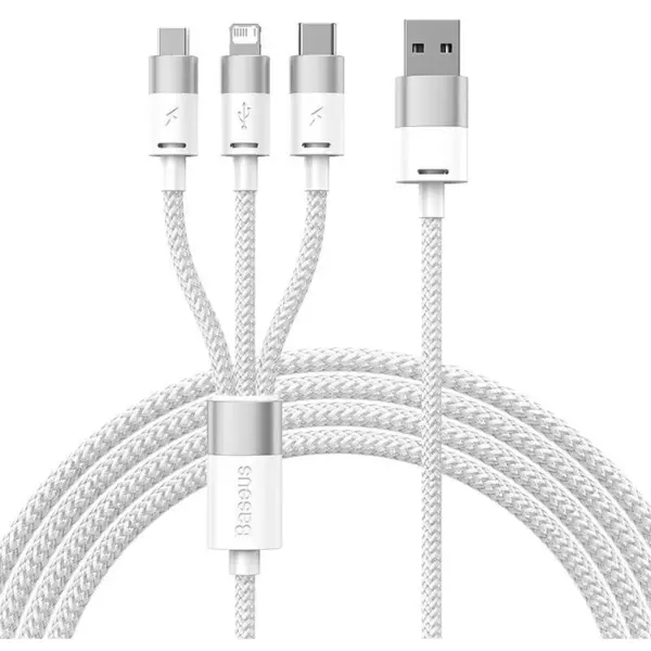 BASEUS Cablu 3in1 USB cable Baseus StarSpeed Series, USB-C + Micro + Lightning 3,5A, 1.2m (alb)