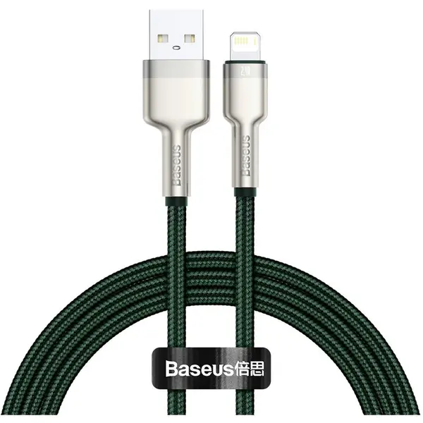 BASEUS CABLU alimentare si date Baseus Cafule Metal, Fast Charging Data Cable pt. smartphone, USB la Lightning Iphone 2.4A, braided, 1m, verde