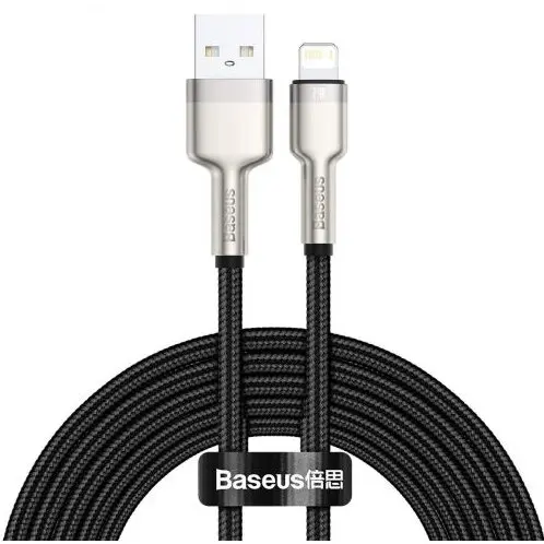 BASEUS CABLU alimentare si date Baseus Cafule Metal, Fast Charging Data Cable pt. smartphone, USB la Lightning Iphone 2.4A, braided, 2m, negru