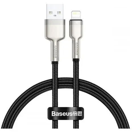 BASEUS Cablu Alimentare si Date Baseus Cafule Metal Fast Charging USB la Lightning Iphone 2.4A braided 0.25m Negru