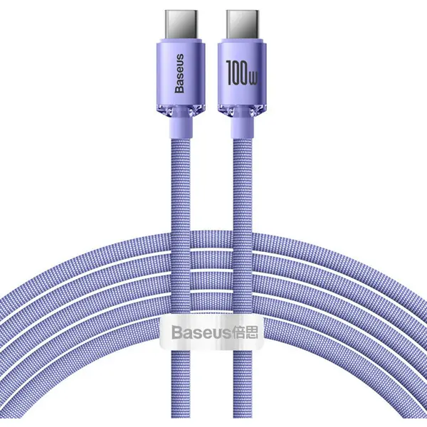 BASEUS CABLU alimentare si date Baseus Crystal Shine, Fast Charging Data Cable pt. smartphone, USB Type-C la USB Type-C 100W, 2m, violet