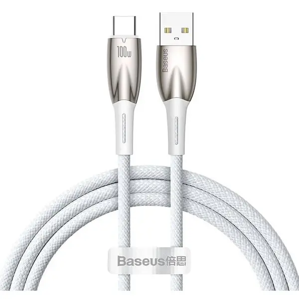 BASEUS CABLU alimentare si date Baseus Glimmer, Fast Charging Data Cable pt. smartphone, USB la USB Type-C 100W, 1m, Alb CADH000402