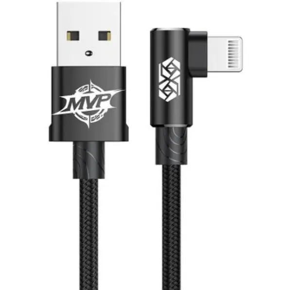 BASEUS CABLU alimentare si date Baseus MVP, Fast Charging Data Cable pt. smartphone, USB la Lightning iPhone 2A unghi 90 grade, brodat, 1m, negru