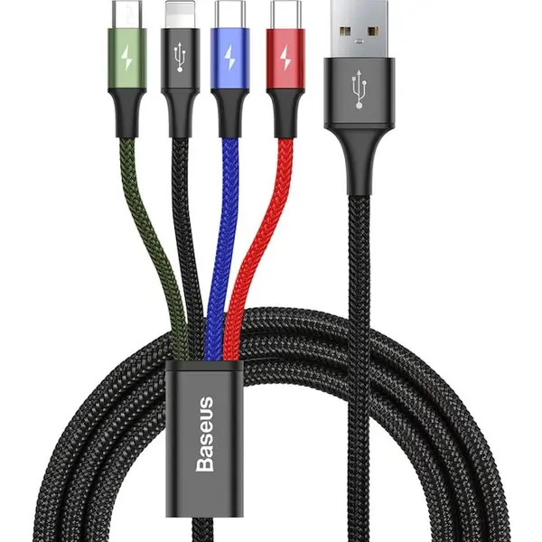BASEUS Cablu Baseus 4-in-1, USB la Lightning, 2x USB-C, Micro-USB 3.5A, 1.2m, Negru