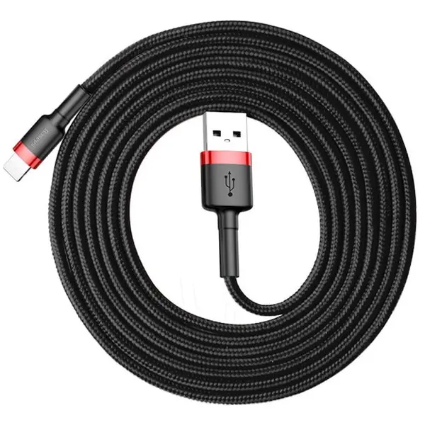 BASEUS Cablu Date si Incarcare Baseus, Cafule CALKLF-C19, USB la tip Lightning, 1.5A, 2m, Negru - Rosu