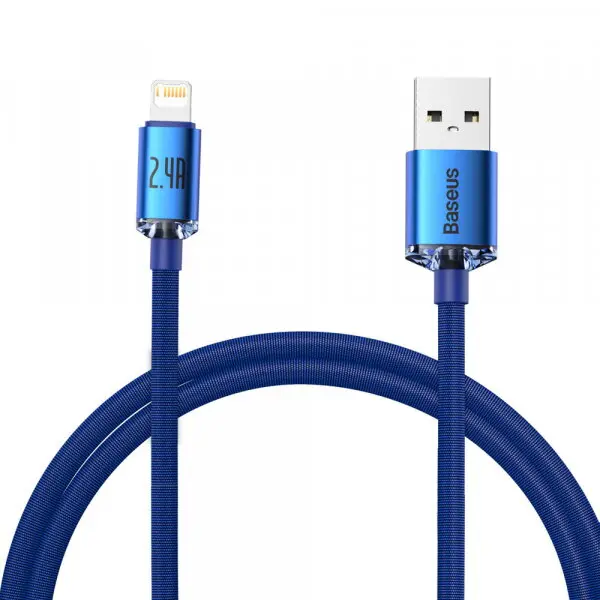 BASEUS Cablu Date si Incarcare USB-A - Lightning Baseus Crystal Shine Series, 18W, 1.2m, Albastru CAJY000003
