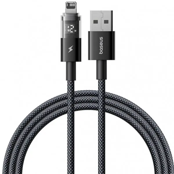 BASEUS Cablu Date si Incarcare USB-A - Lightning Baseus Display 2, 12W, 1m, Negru P10382700121-00