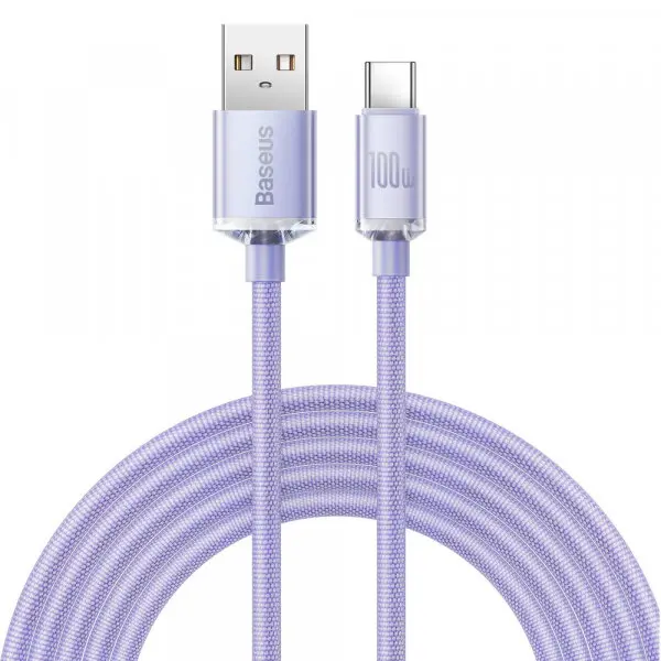 BASEUS Cablu Date si Incarcare USB-A - USB-C Baseus Crystal Shine Series, 100W, 2m, Mov CAJY000505