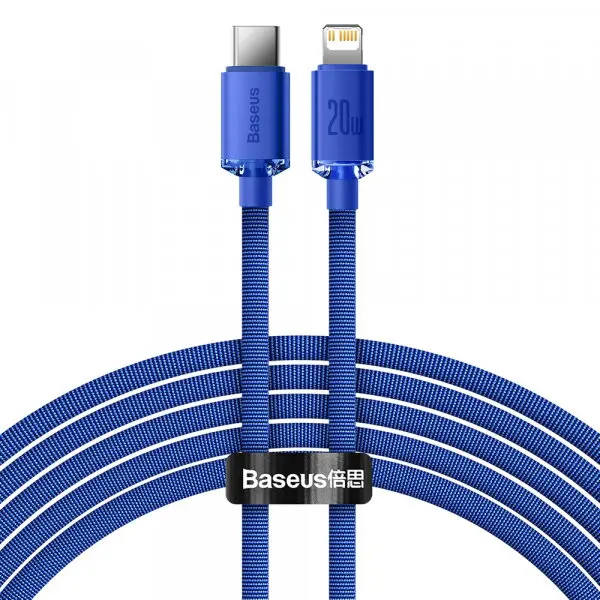 BASEUS Cablu Date si Incarcare USB-C - Lightning Baseus Crystal Shine Series, 20W, 1.2m, Albastru CAJY000203
