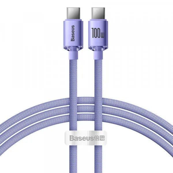 BASEUS Cablu Date si Incarcare USB-C - USB-C Baseus Crystal Shine Series, 100W, 1.2m, Mov CAJY000605