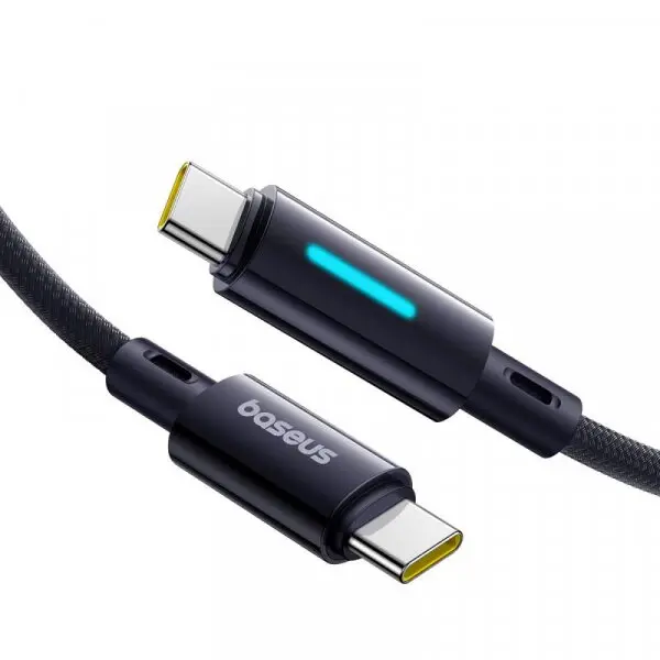 BASEUS Cablu Date si Incarcare USB-C - USB-C Baseus Lit Button Control, 100W, 1m, Negru P10379000121-00