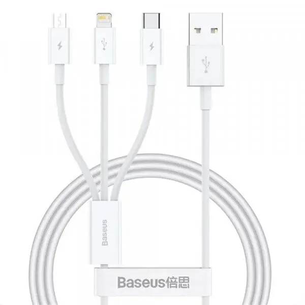 BASEUS Cablu Incarcare USB-A - Lightning / microUSB / USB-C Baseus 3in1, 100W, 1.5m, Alb P10377705213-00