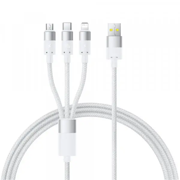 BASEUS Cablu Incarcare USB-A - Lightning / microUSB / USB-C Baseus StarSpeed 3in1, 100W, 1.5m, Alb P10319900211-00