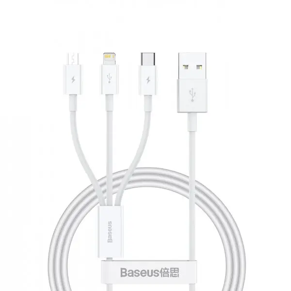 BASEUS Cablu Incarcare USB-A - Lightning / microUSB / USB-C Baseus Superior 3in1 Series, 20W, 0.5m, Alb