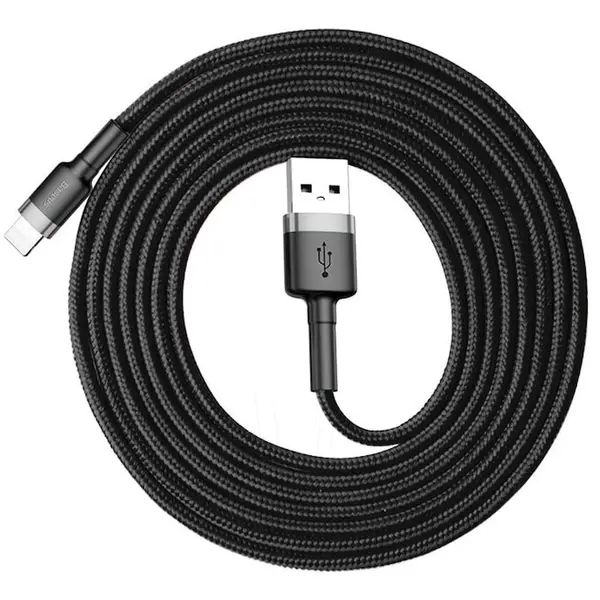 BASEUS Cablu Lightning pentru iPhone, QC3.0 , 2.4A , 2M, BASEUS Cafule Durable Nylon, negru+gri