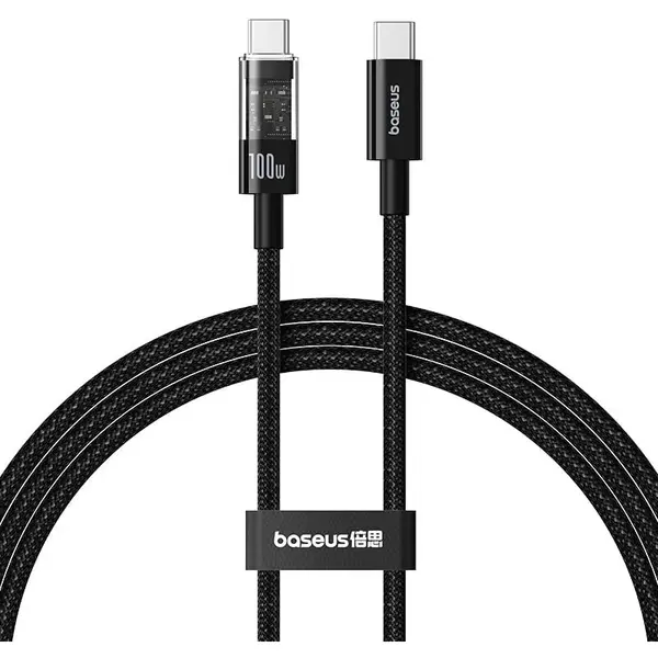 BASEUS Cablu USB-C la Type-C, Super Fast Charging 100W, 2m - Baseus Gem (P10373000111-01) - Cluster Black