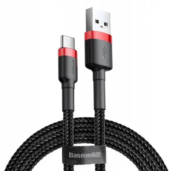 BASEUS Cablu USB to Type-C, Fast Charge, 3A, 480Mbps, 0.5m, R83, Aluminiu, Nailon, TPE, Baseus Cafule CATKLF D91, Rosu/Negru