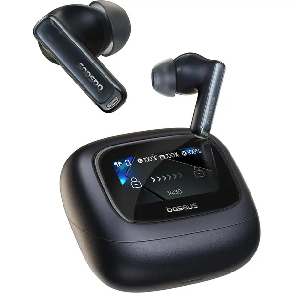 BASEUS Casti True Wireless Baseus Bowie M2s Ultra, ANC, Smart Touch Display, Bluetooth 5.4, Hi-Res Audio, Negru