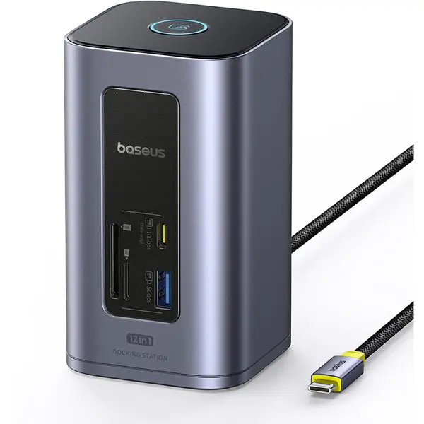 BASEUS Docking Station Baseus Spacemate 12-in-1, 100W, USB-C, 4K HDMI, 10 Gbps, pentru Windows, Gri