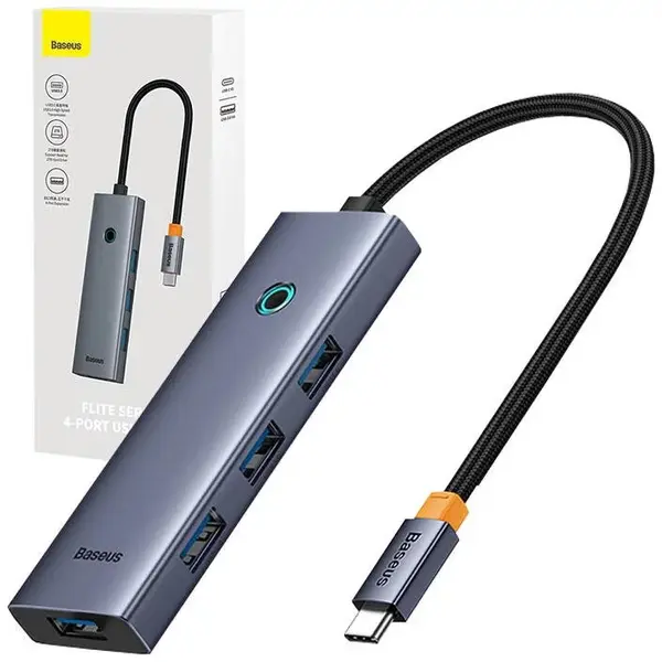 BASEUS HUB USB Baseus UltraJoy 4 in 1, input USB Type-C, output 4 x USB 3.0, gri B0005280A813-03