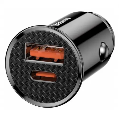 BASEUS Incarcator auto Baseus Circular metal, 1 x USB-A, 1 x USB-C, 3.1A, Black