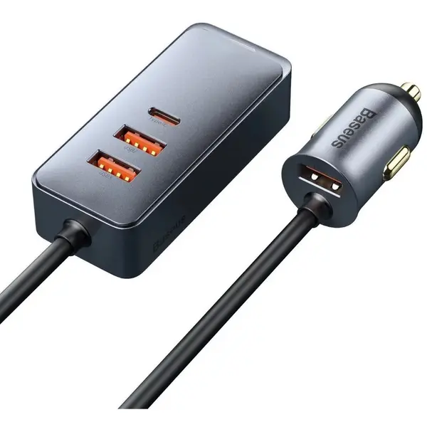 BASEUS Incarcator auto Baseus Share Together, cu prelungitor, 3x USB-A, 1x USB-C, Gri
