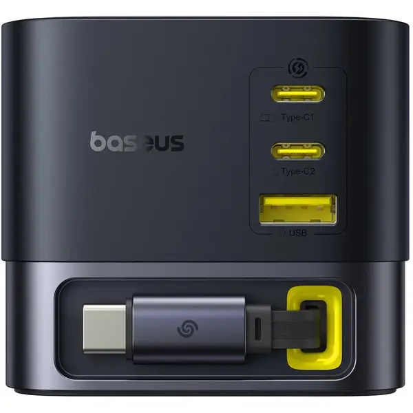 BASEUS Incarcator de retea Baseus Super GaN cu prelungitor 1.5m, 100W, 3x USB-C, 1x USB-A, Negru