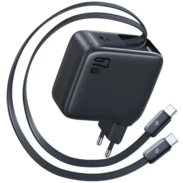 BASEUS Incarcator retea Baseus EnerCore CJ21 67W Fast Charging, cu cablu dual retractabil USB-C, Negru
