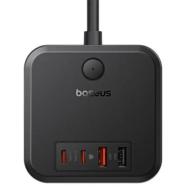 BASEUS INCARCATOR RETEA Baseus GaN Powerstrip, Quick Charge 30W, 3 x AC, 2 x USB Type-C Output 5V/3A, 2 x USB, lungime cablu 1.5m, Negru