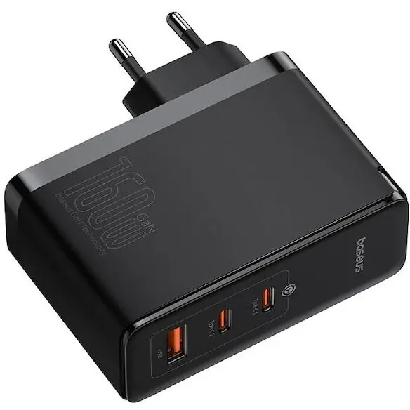 BASEUS INCARCATOR RETEA Baseus GaN5 Pro Digital,Quick Charge 160W, 2xUSB Type-C Output 5V/3A, 1xUSB, Include cablu USB Type-C la USB Type-C de 240W, Negru
