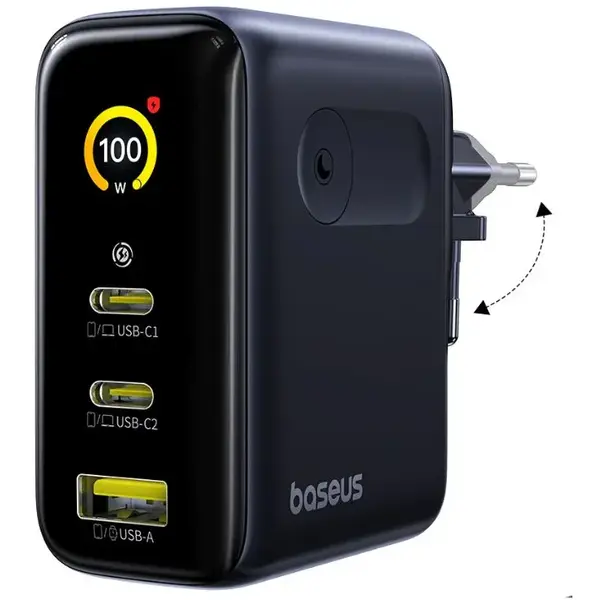 BASEUS Incarcator retea Baseus PicoGo AE21 100W, Display, Fast Charger, 2x USB-C, 1x USB-A, Negru