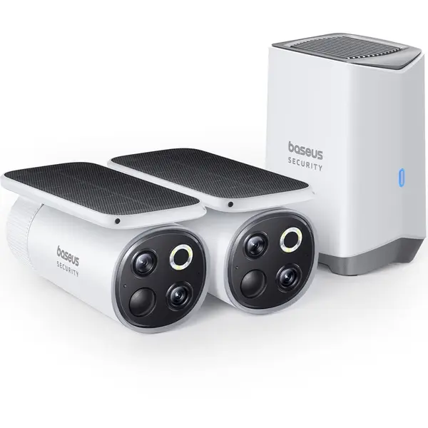 BASEUS Kit supraveghere video Baseus Security S1 Pro, Wireless, 3K, IP67, Panou Solar integrat, HomeStation H1 + 2 camere video (Alb)
