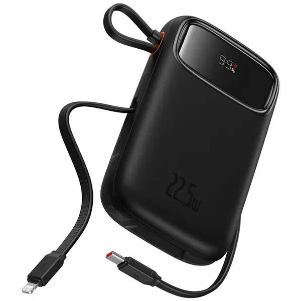 BASEUS POWER BANK Baseus Qpow2, 10000mAh, 22.5W, 1 x USB; 1 x USB Type-C, 1 x Lightning, total 3A, include cablu USB Type-C 0.3m, negru