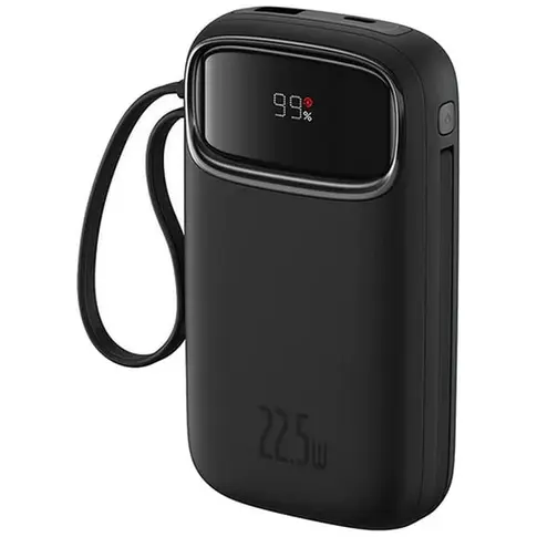 BASEUS Power bank Baseus Qpow2 Dual-Cable, 20000mAh, PD 3.0 + QC 3.0 22.5W, 1 x USB, 1 x Iphone Lightning, 2 x USB Type-C, digital display pentru status baterie, total 2.4A, negru