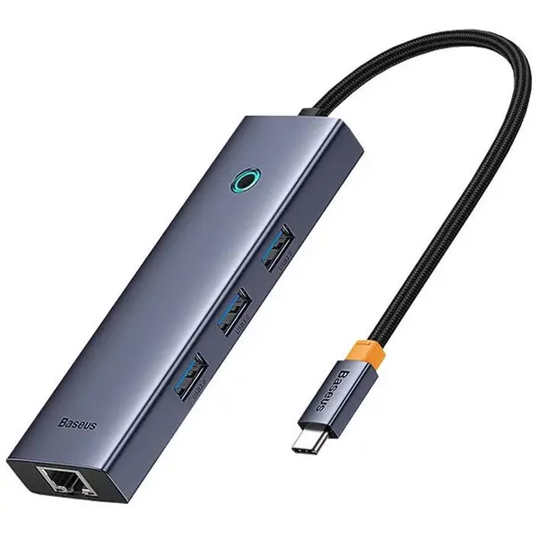 BASEUS Statie de andocare Baseus UltraJoy 4 in 1, input USB Type-C, output 3 x USB 3.0, 1 x LAN RJ45,Gri