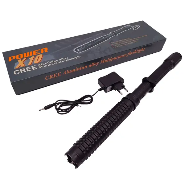 Baston cu electrosoc extensibil DEPOX , X10 Power, negru, full metalic, 49 cm
