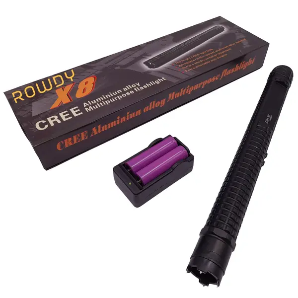 Baston electrosoc si lanterna DEPOX , Rowdy X8, metalic, 35 cm, negru