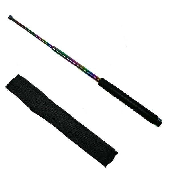 Baston telescopic din otel, rainbow, 66 cm, 3 sectiuni, husa cadou