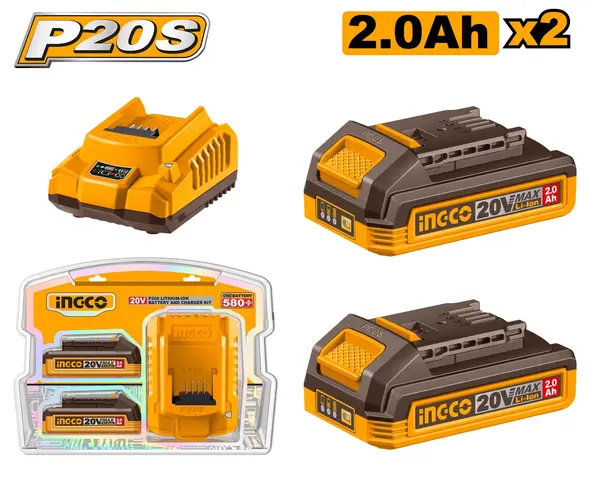 Baterie (Acumulator) 20V 2Ah Set 2 buc cu Incarcator (nou) INGCO FBCPK2212E