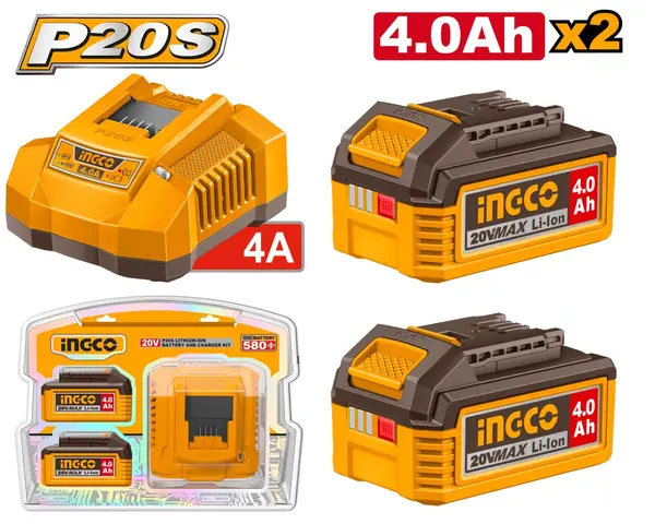 Baterie (Acumulator) 20V 4Ah Set 2 buc + Incarcator INGCO FBCPK2013E