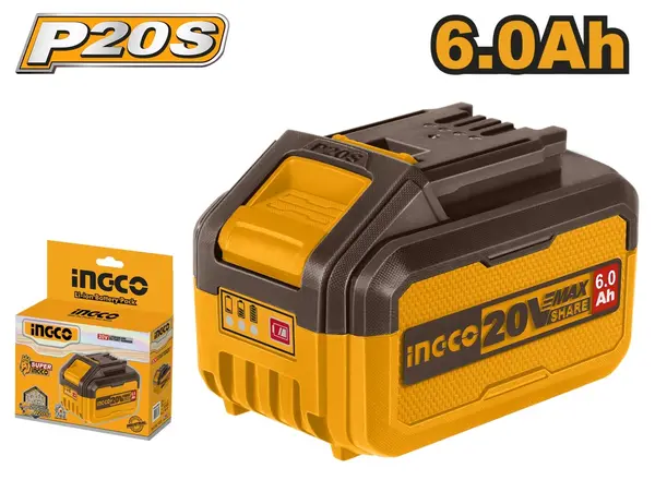 Baterie (Acumulator) 20V 6Ah Li-Ion INGCO FBLI2060 P20S pentru Scule Electrice, Autonomie Mare si Indicator LED
