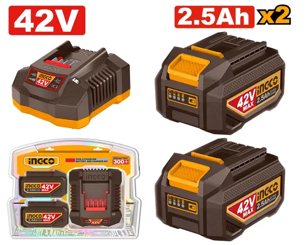 Baterie (Acumulator) 42V 2.5Ah Set 2 Buc cu Incarcator INGCO FBCPM25221