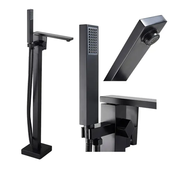 Baterie Baie pentru Cada BisDesign , Montaj Podea, Tip Freestanding, Cadru Patrat, Finisaj Negru Mat, Pipa Dinamica, Dimensiune 84 cm